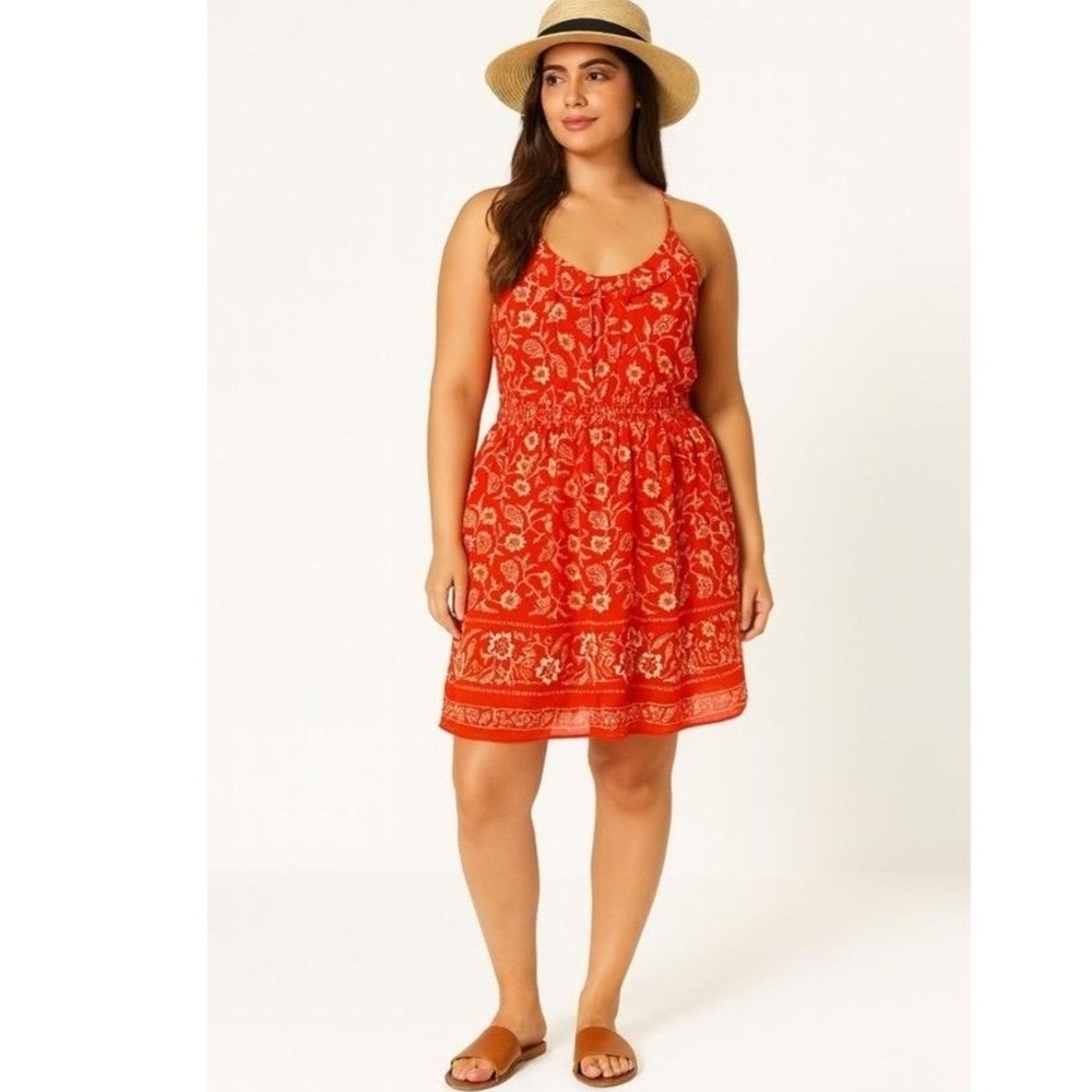 American Eagle Outfitters Dress Womans Large Orange Floral Crochet Back Beach